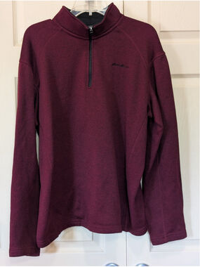 Eddie Bauer Men's Quarter Zip Up Sweater XL Burgundy Black